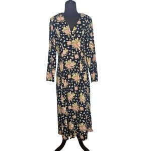 BETSY'S THINGS Vtg Maxi Dress 12 Floral Cottagecore Modest Button Front Tie Back